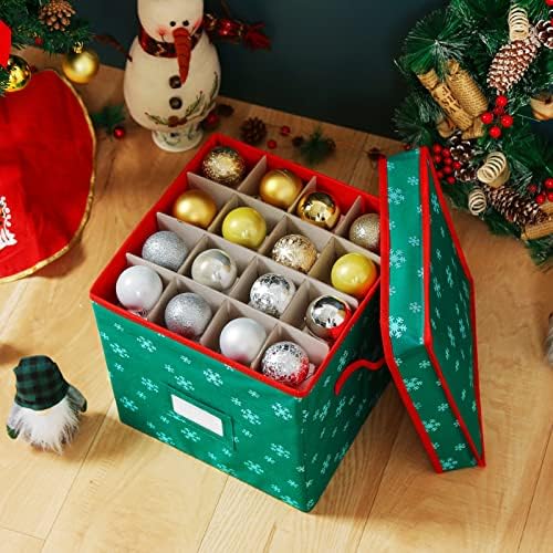 חג המולד קישוט אחסון תיבת קוביית ארגונית [1-חבילה] להחזיק 64 חג המולד כדורי חג המולד חזה עם חוצצים חג
